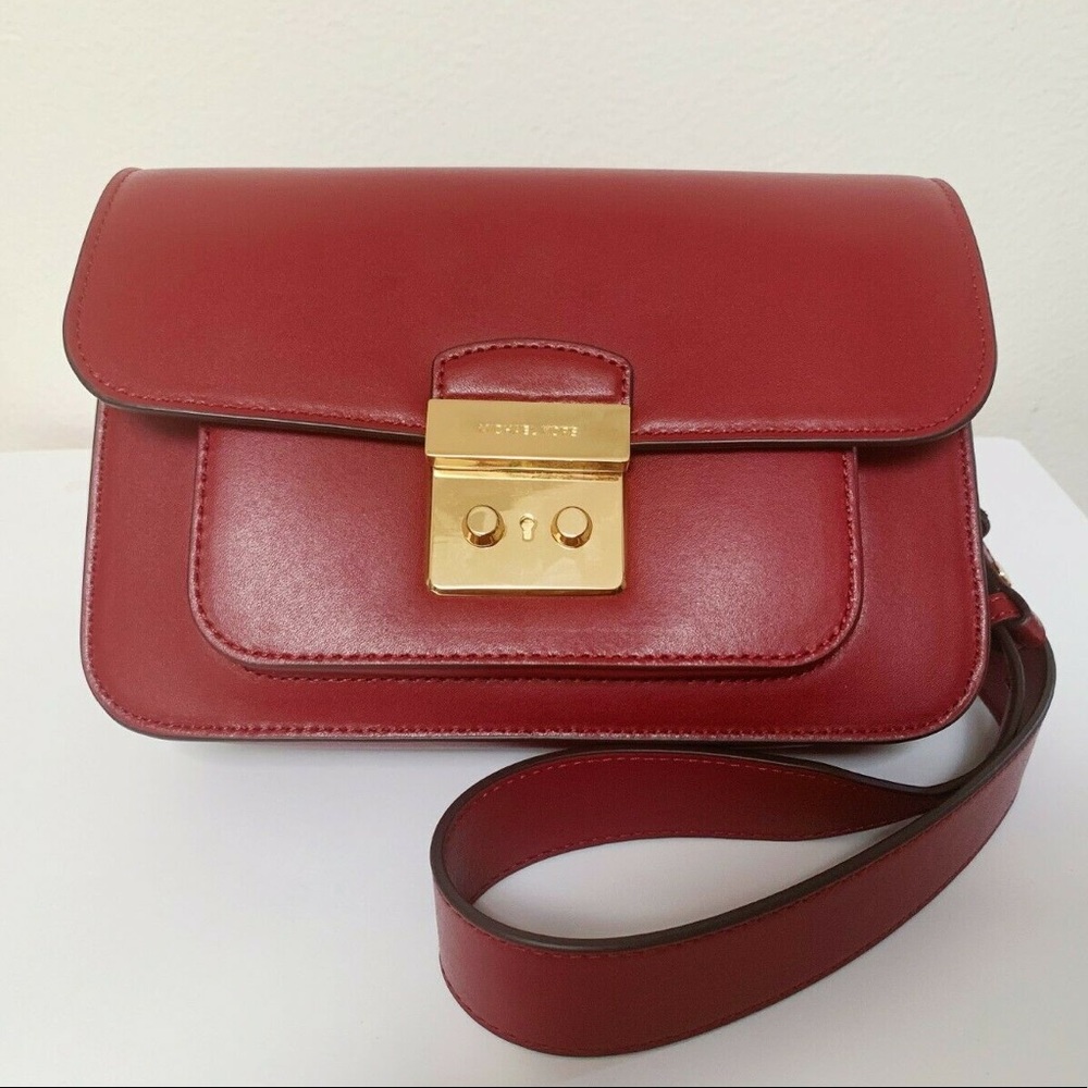 MICHAEL KORS Sloan Editor Large Red Burgundy Leather Shoulder Bag